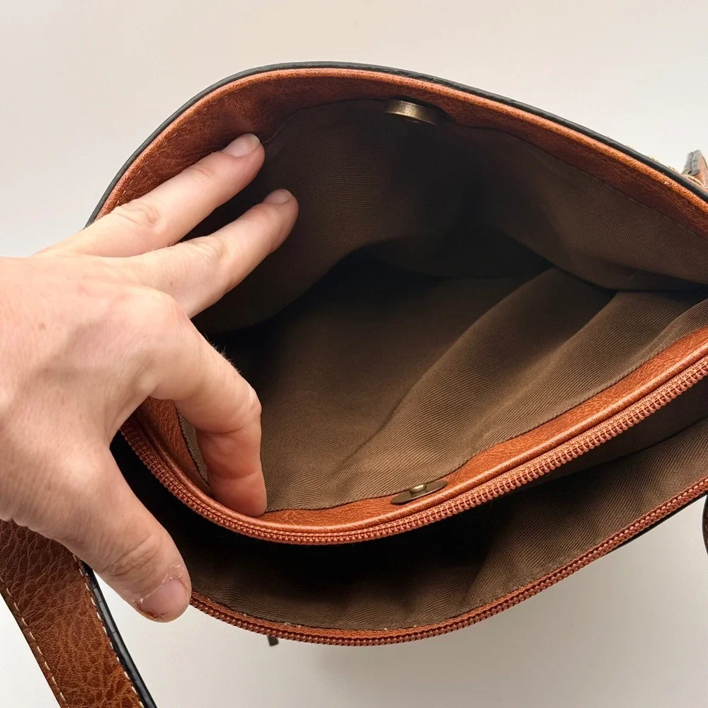 Concept Tan Brown Crossbody Bag Boho Slouch Faux Leather Shoulder Purse